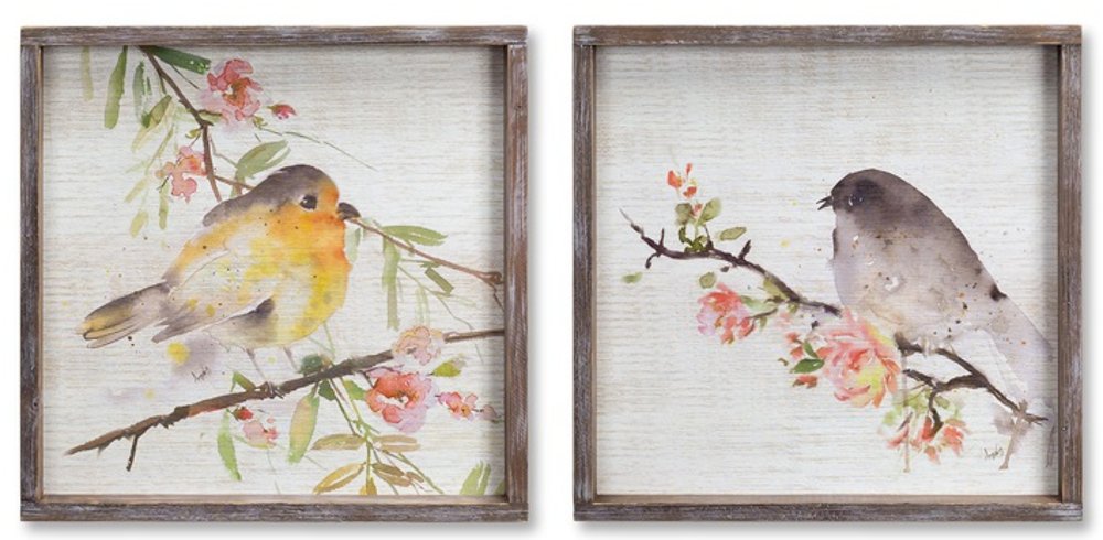 Multi Color Framed Bird Painting on Wood Plaque