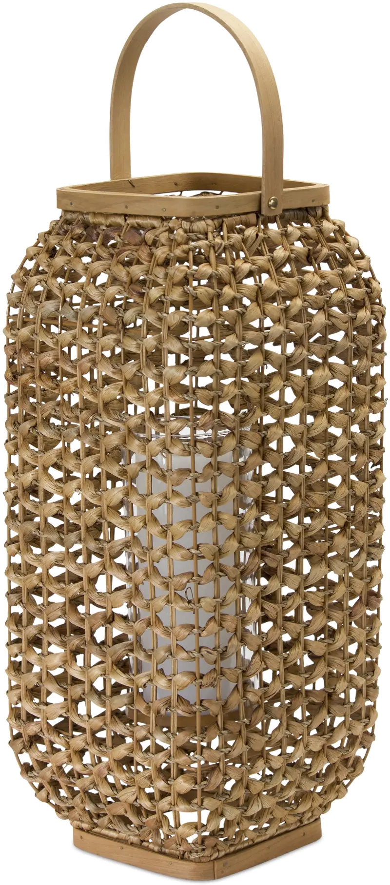 20 Inch Wicker and Glass Lantern - Reed