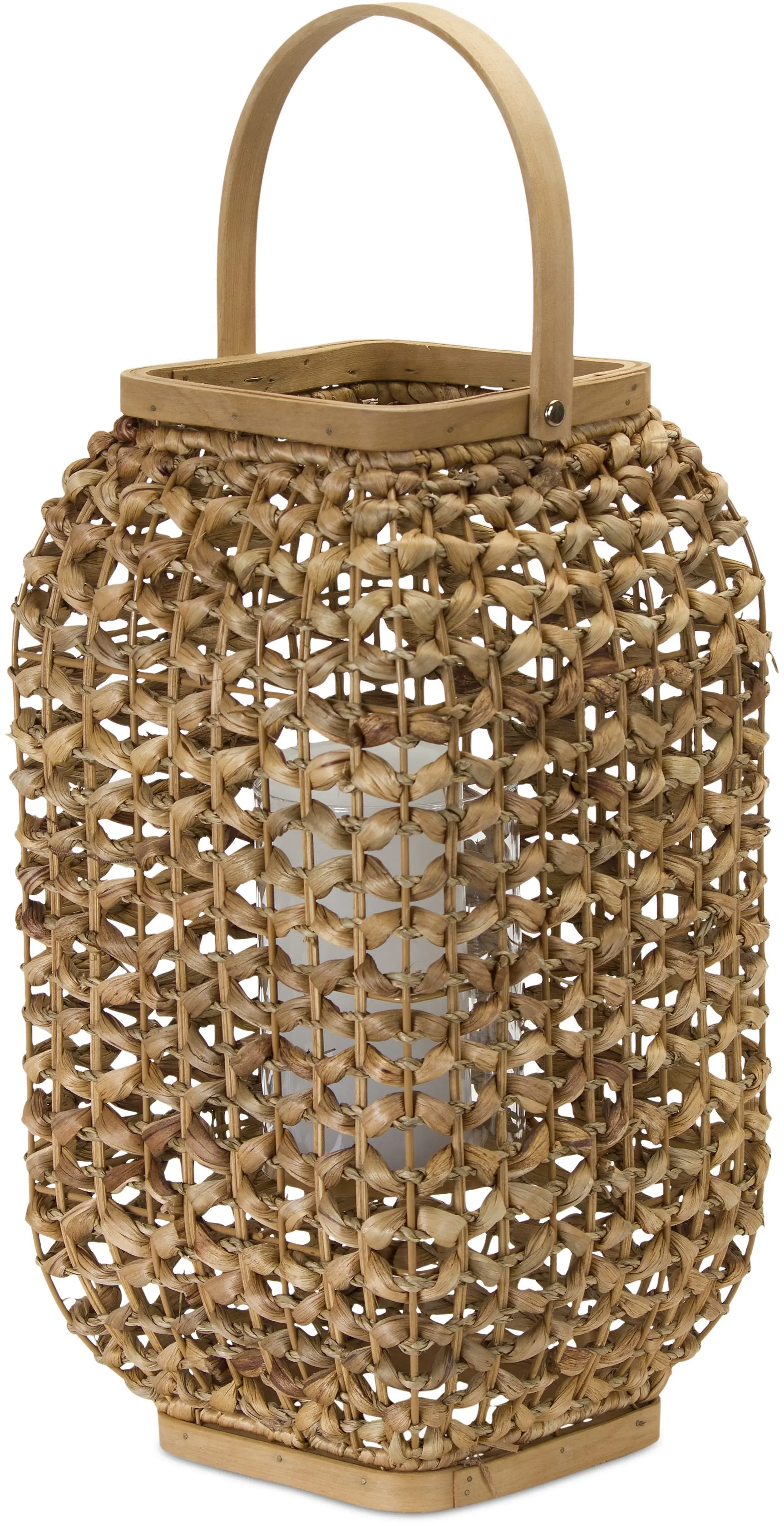 16 Inch Wicker and Glass Lantern - Reed-1