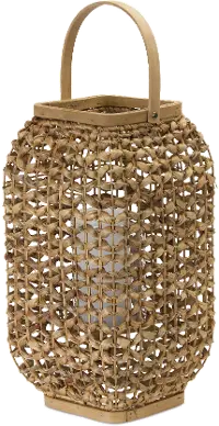16 Inch Wicker and Glass Lantern - Reed