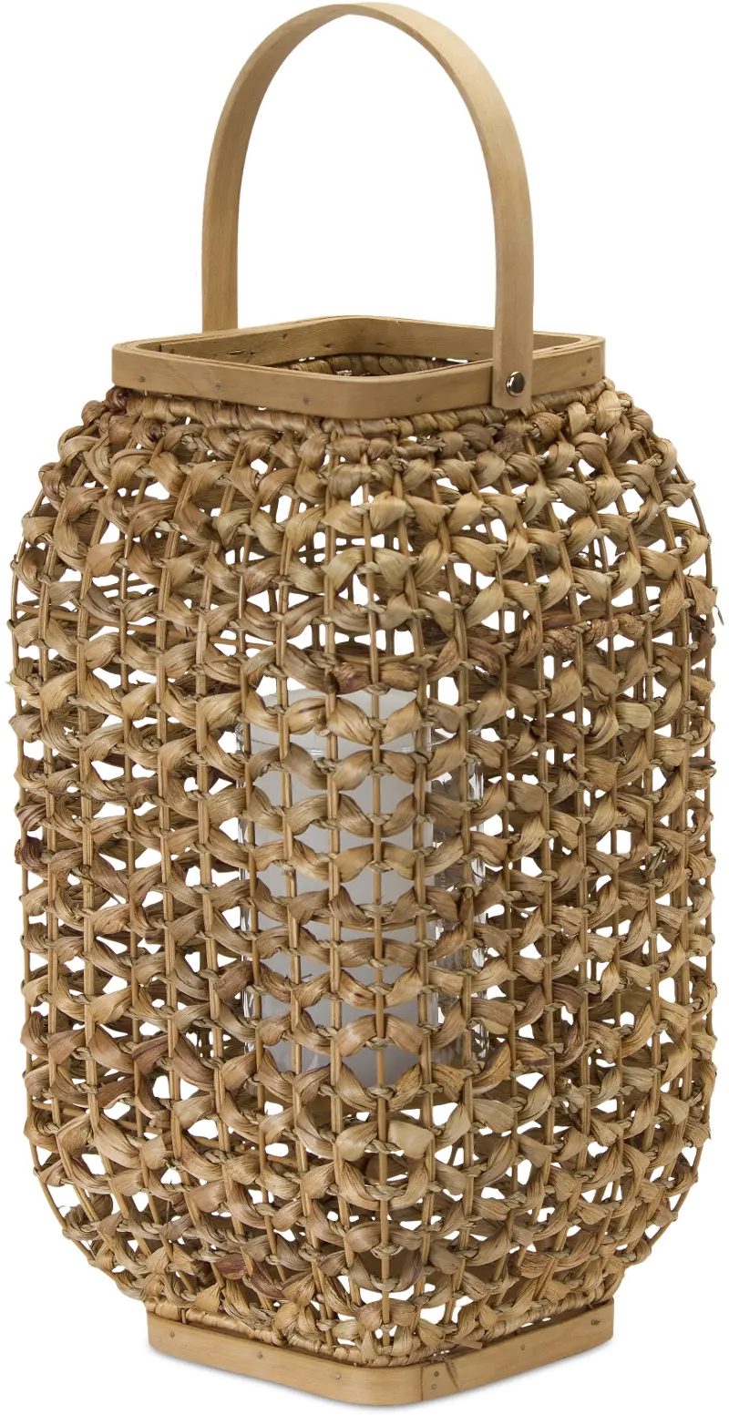 16 Inch Wicker and Glass Lantern - Reed