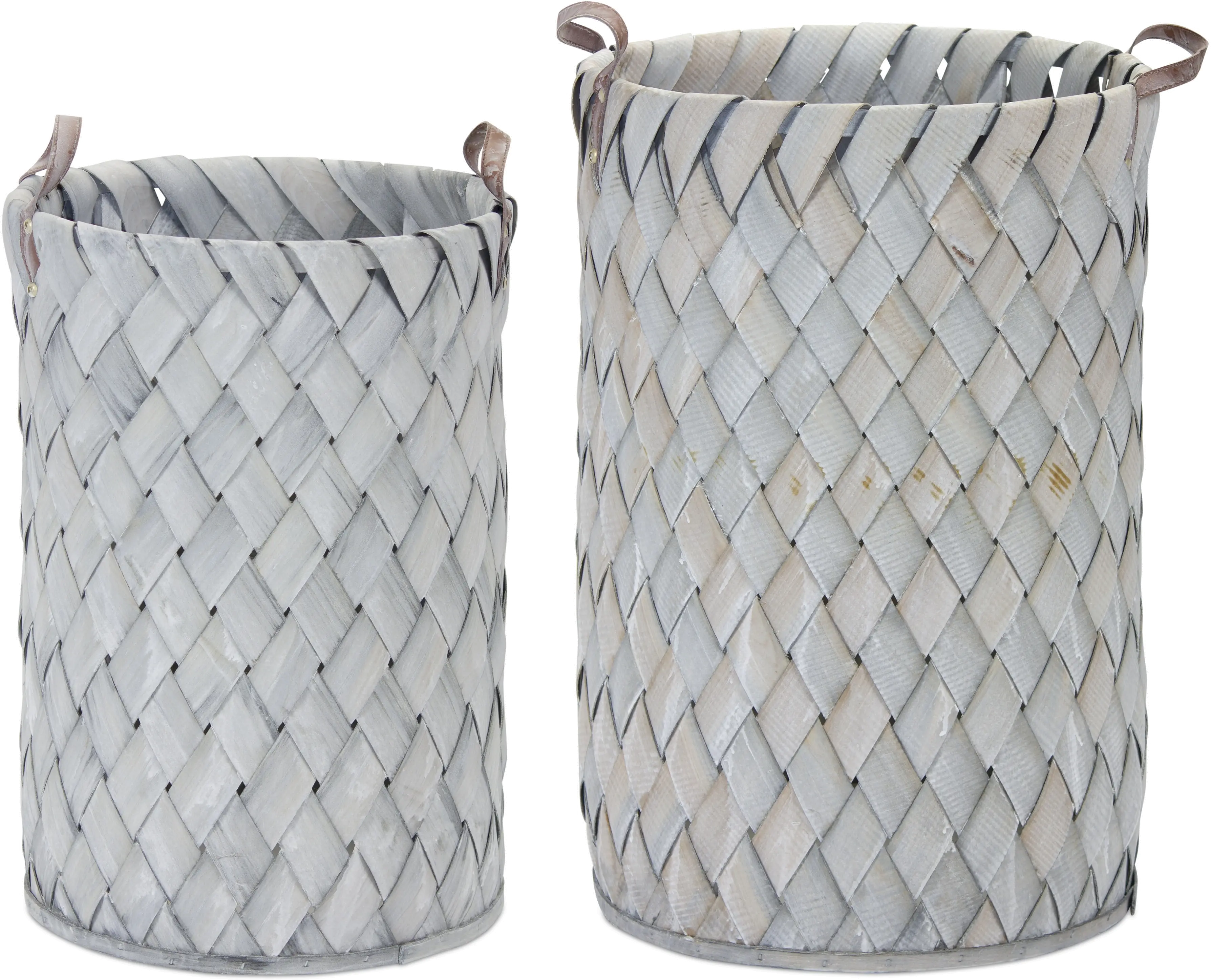 Light Gray 25 Inch Wood Woven Basket-1