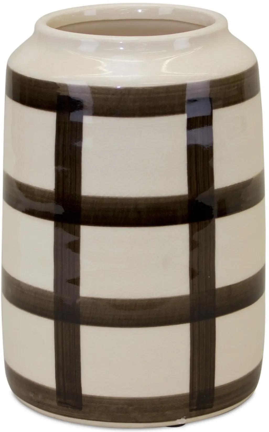 Cream and Brown Terra Cotta 8 Inch Vase - Windowpane-1