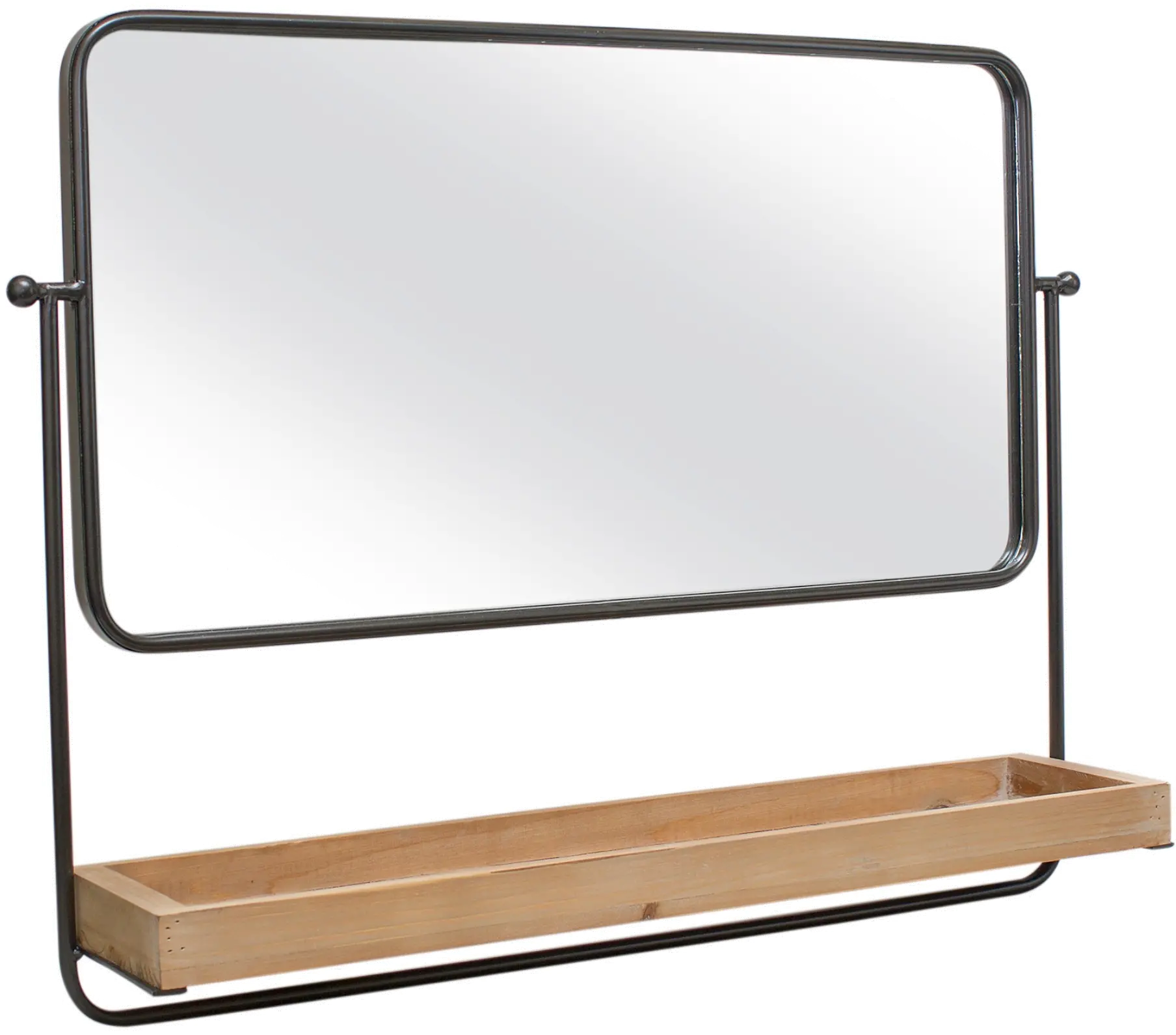 Metal and Wood 28 Inch Wall Mirror with Shelf-1