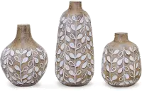 8 Inch Resin Brown and White Leaf Pattern Vase