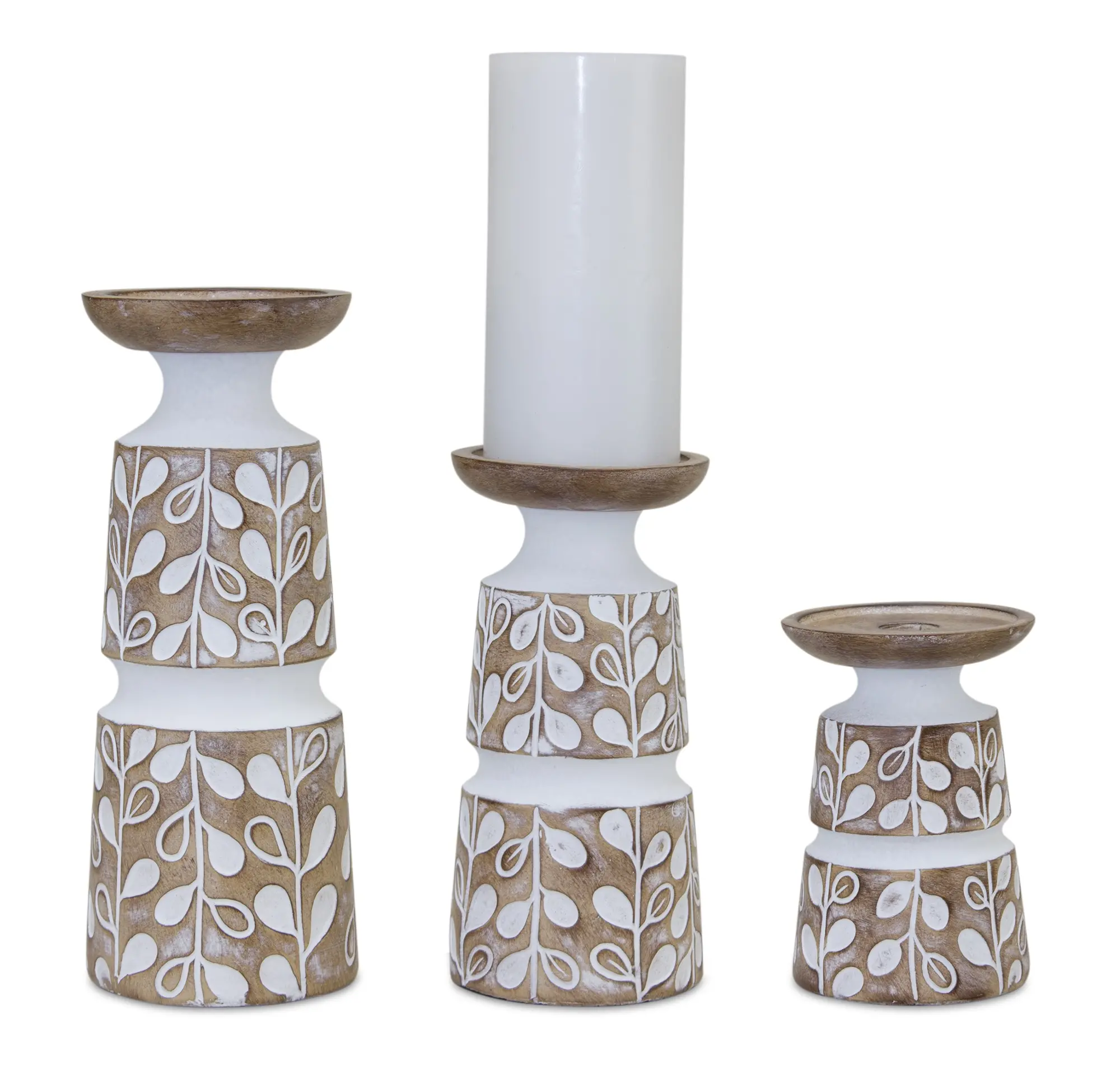 5" White Wash Resin Candle Holder - Orchard