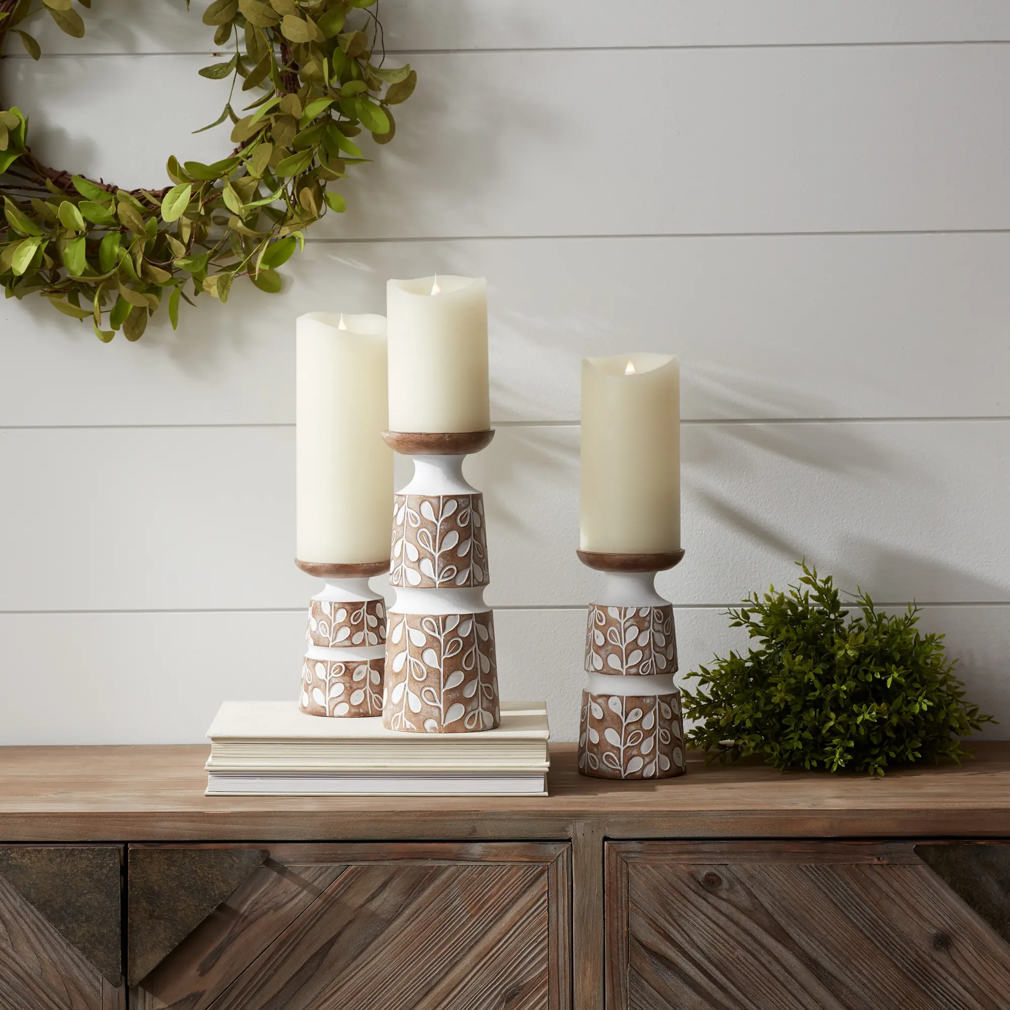 5" White Wash Resin Candle Holder - Orchard