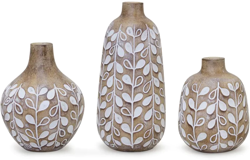 5 Inch Resin Brown and White Leaf Pattern Vase