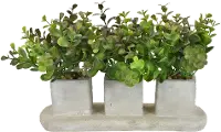 Faux Green Plant Arrangement in Attached 3 Square Planter