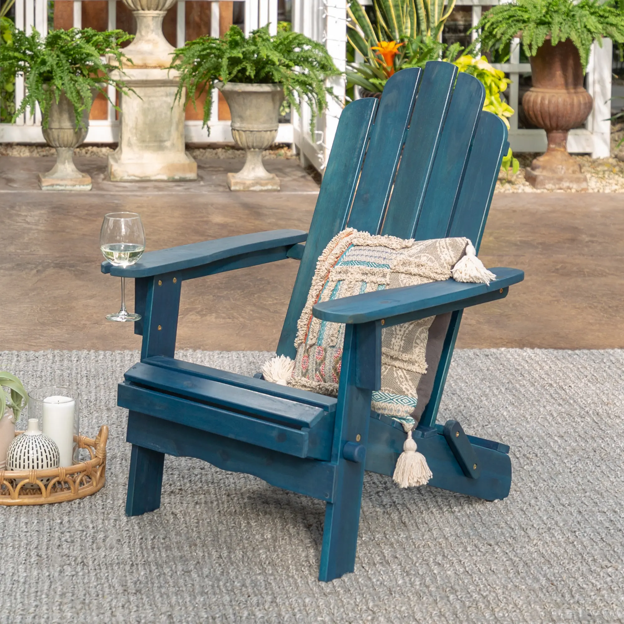 OWACKDBU Blue Adirondack Patio Chair with Glass Holder-2