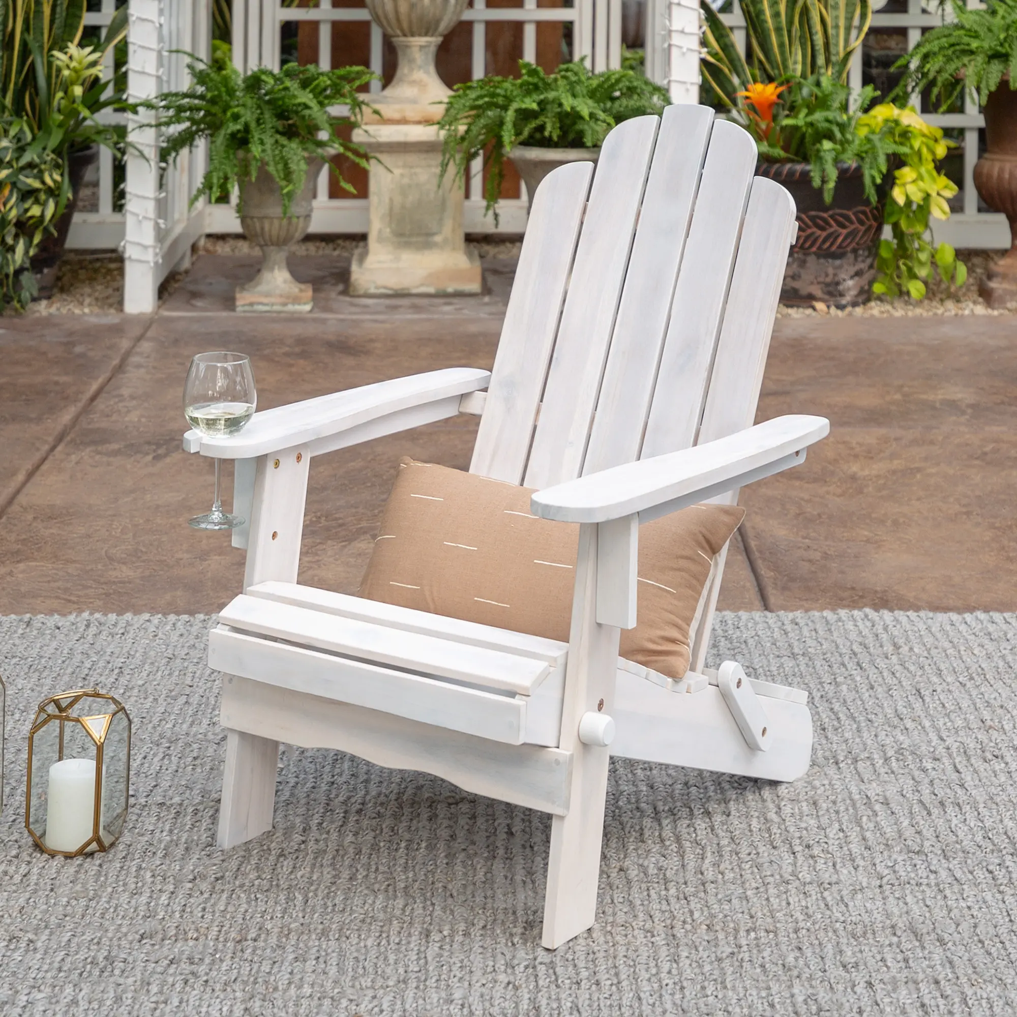 OWACKDWW White Adirondack Patio Chair with Glass Holder-2
