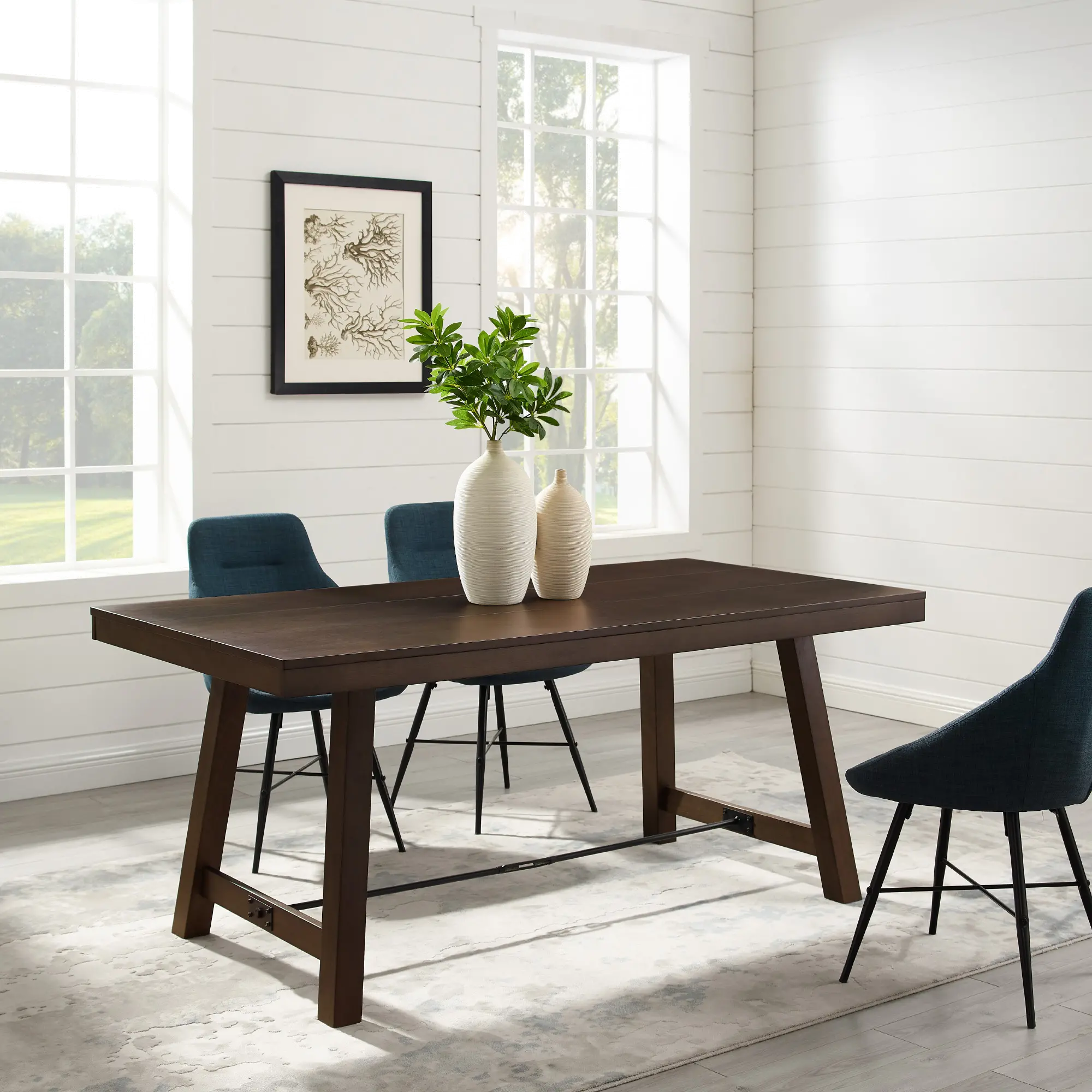TW70TRSDBO Dark Brown Trestle Dining Room Table - Walker Edison-2
