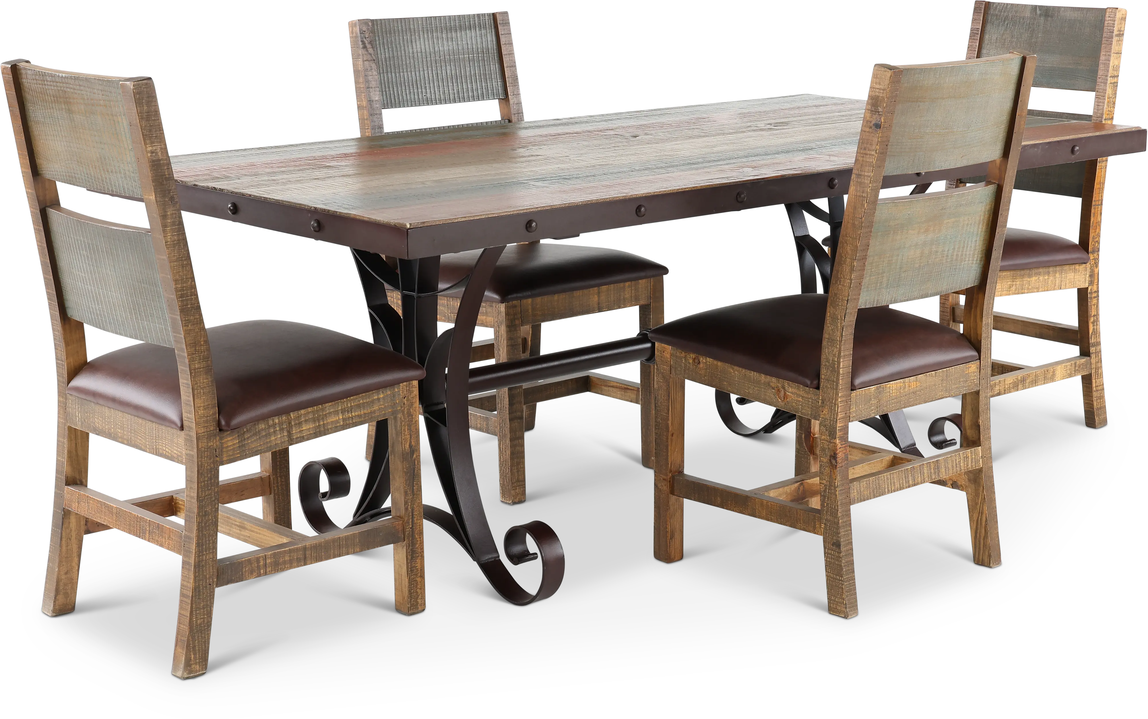Antique Pine and Metal 5 Piece Dining Room Set-1