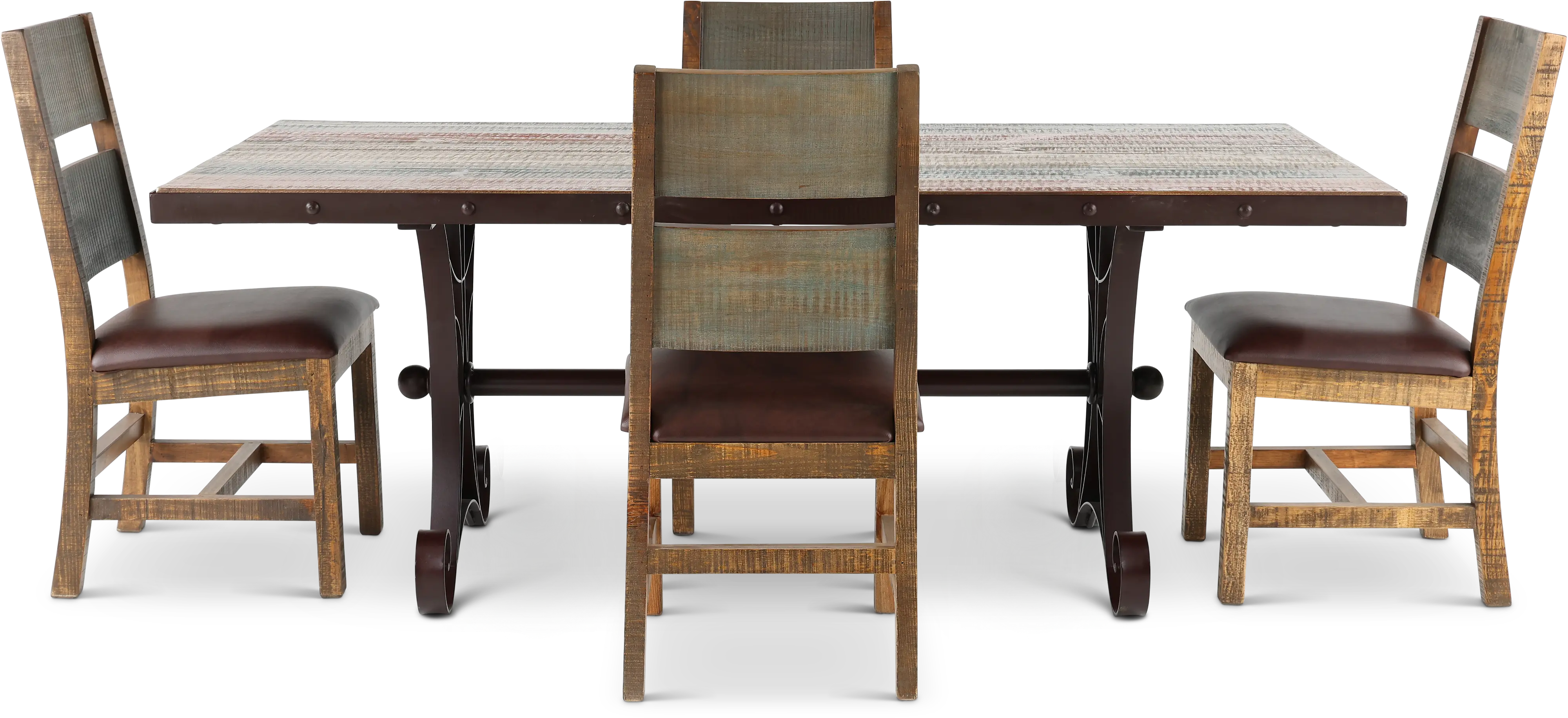 Antique Pine and Metal 5 Piece Dining Room Set-3
