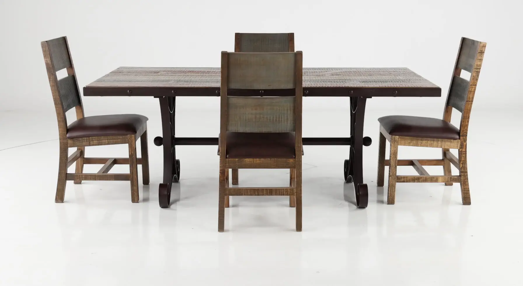 Antique Pine and Metal 5 Piece Dining Room Set-4