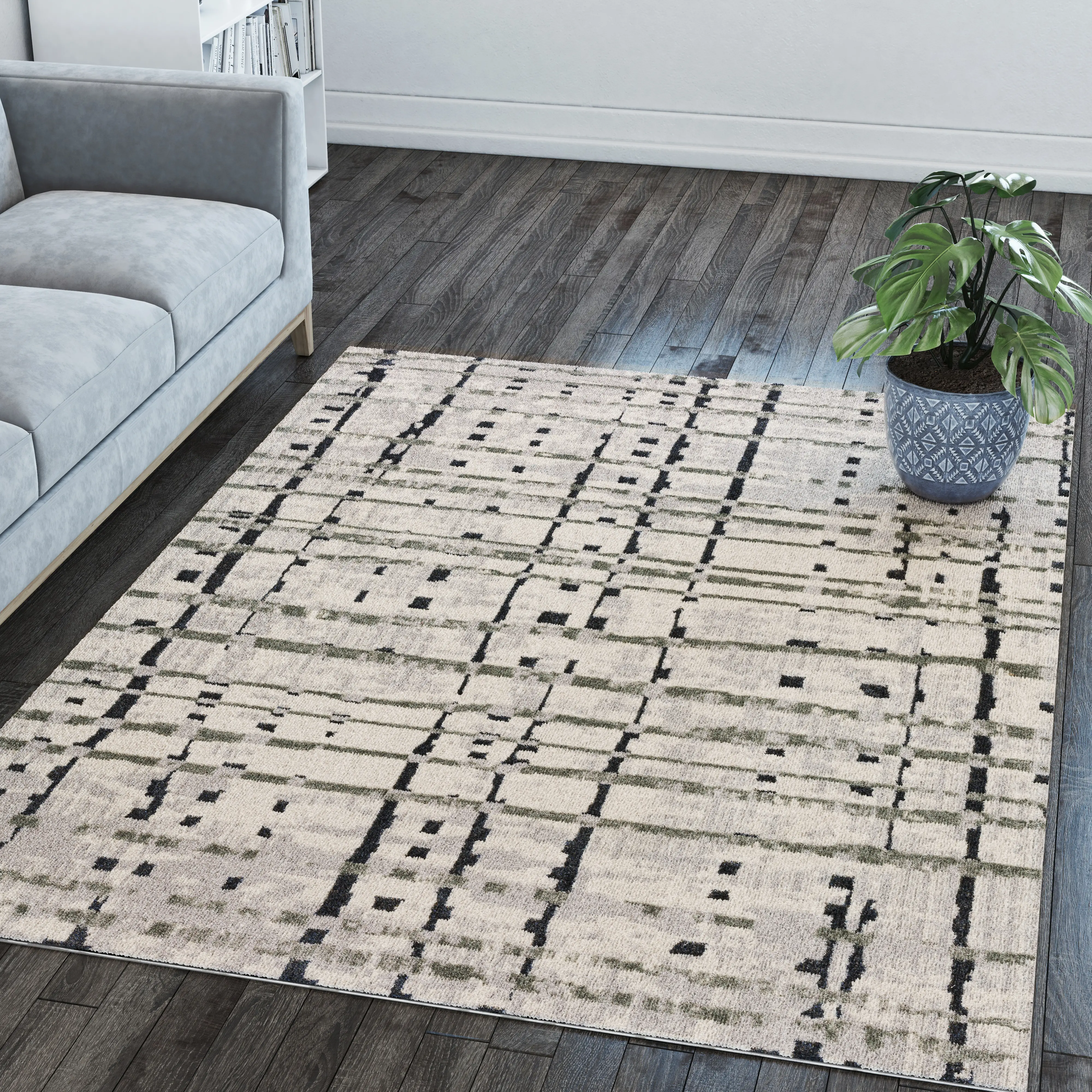KM4GR5X7-KARMA Karma 5 x 8 Abstract Gray Area Rug-5