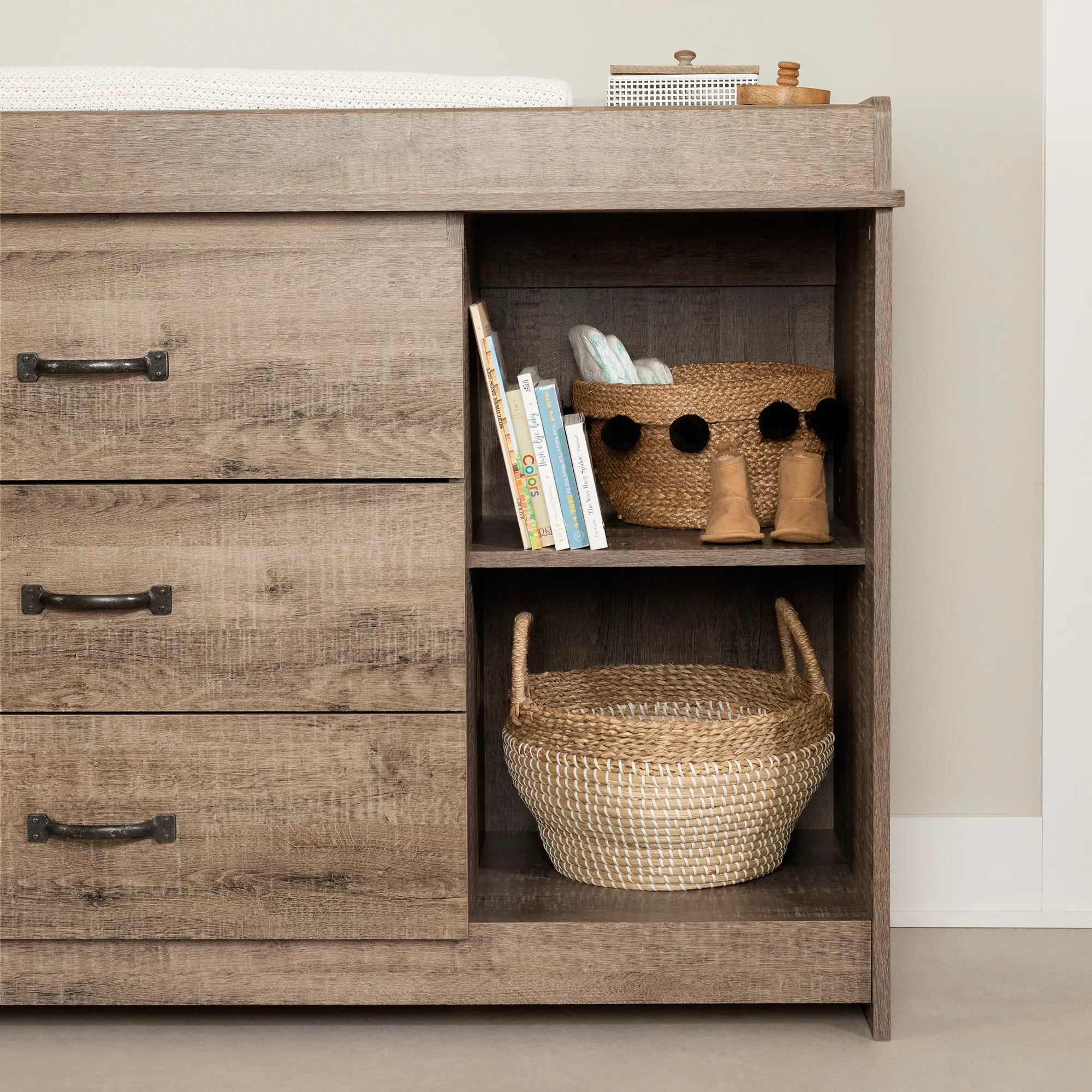 13285 Tassio Farmhouse Weathered Oak Changing Table - South Shore-3