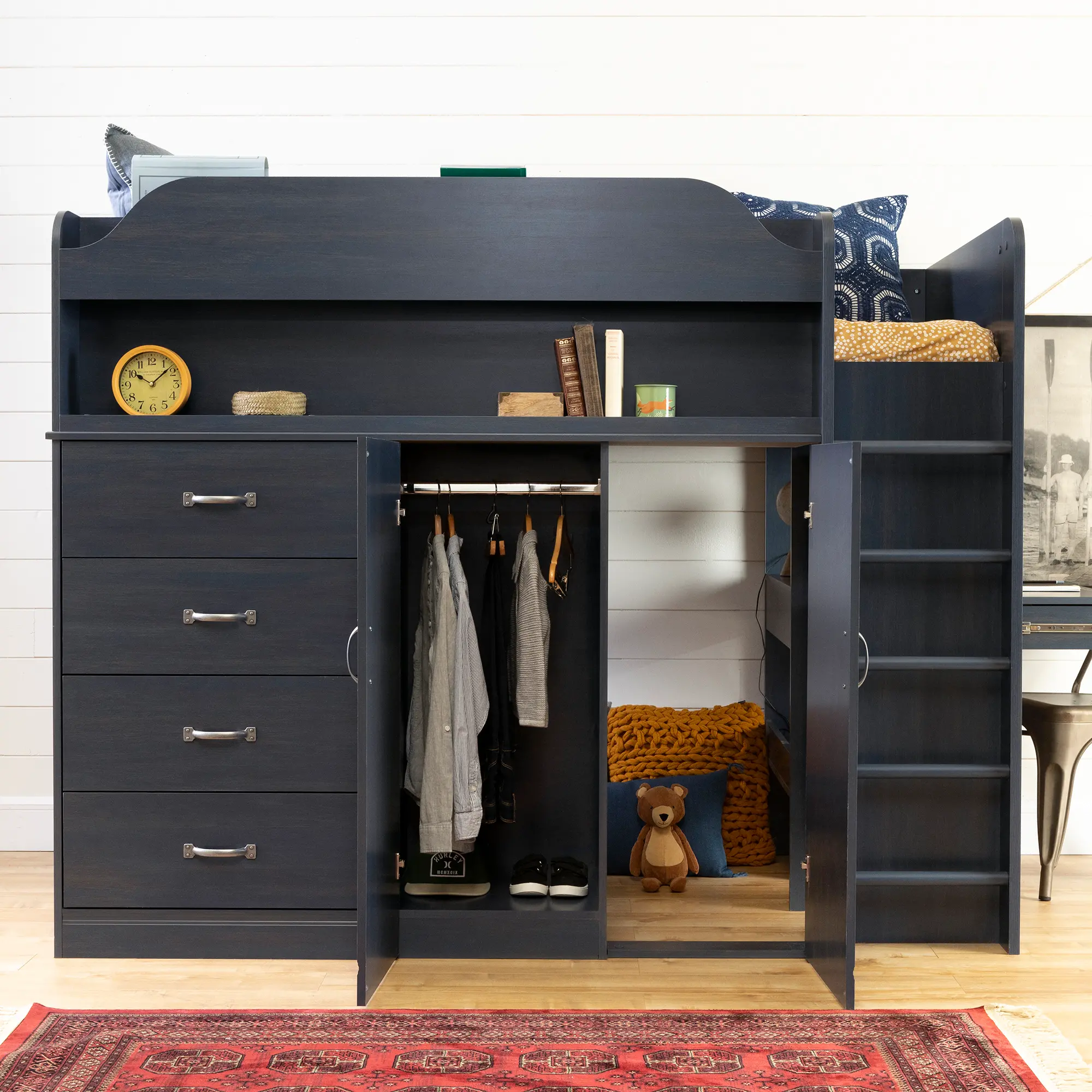 12395 Asten Contemporary Blue Twin Loft Bed - South Shore-3