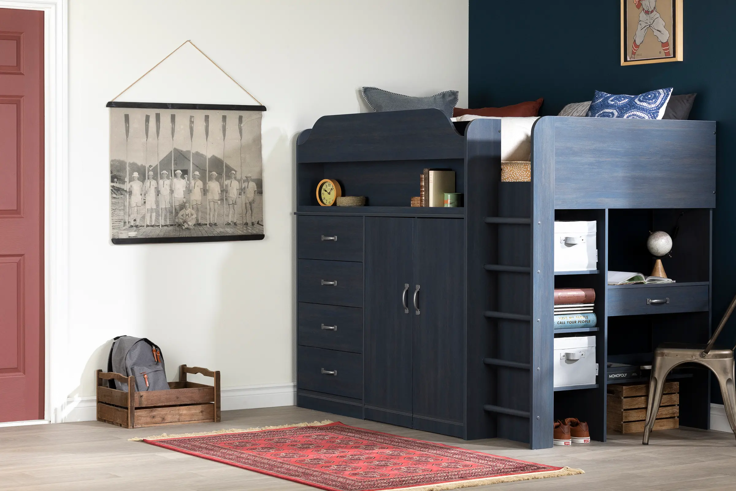 12395 Asten Contemporary Blue Twin Loft Bed - South Shore-5