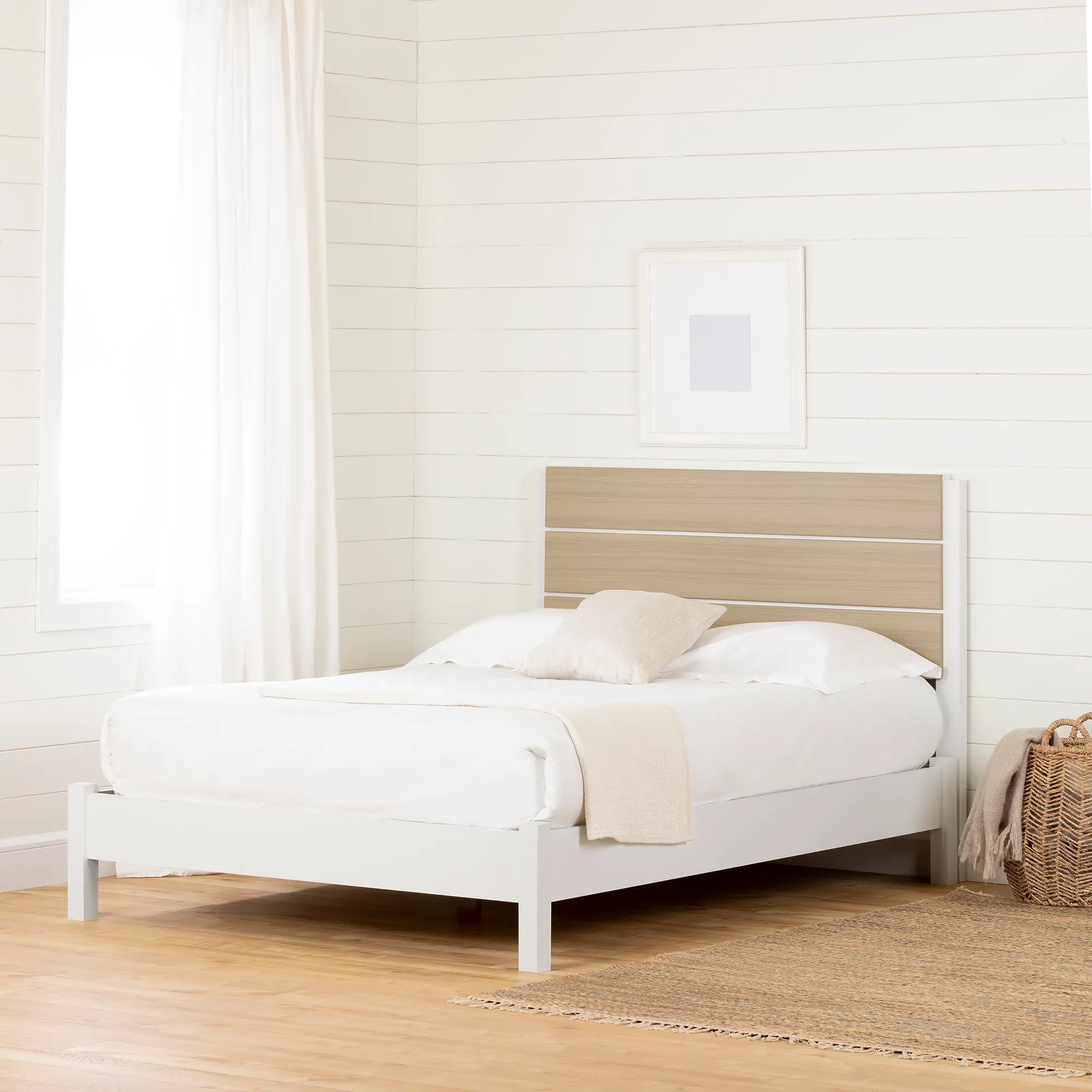 13214 White and Elm Full Platform Bed with Headboard - South Shore-2