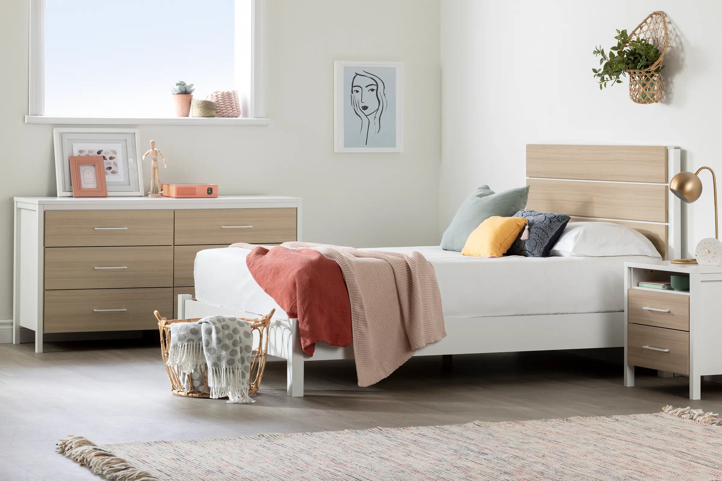 13214 White and Elm Full Platform Bed with Headboard - South Shore-5