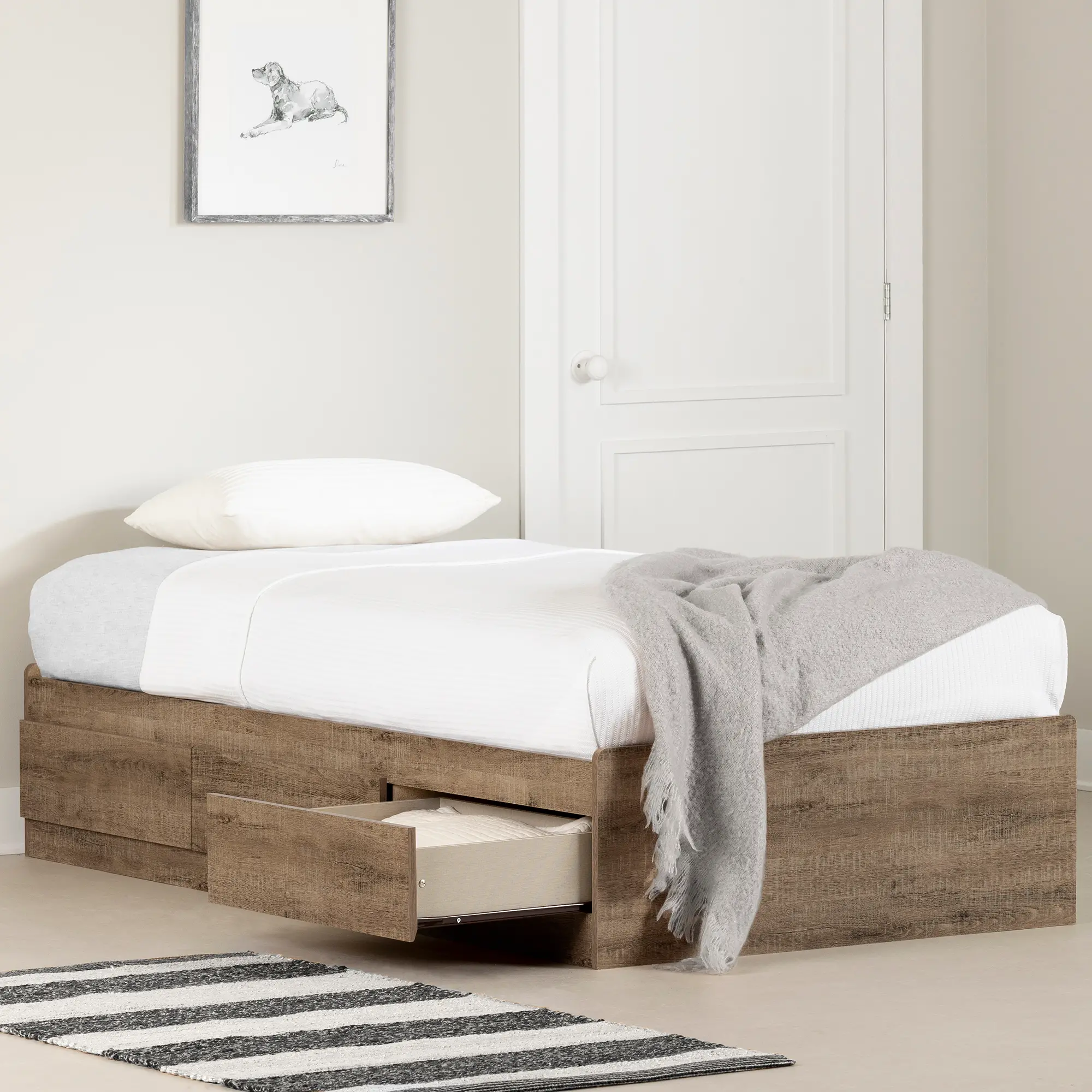 13719 Farmhouse Weathered Oak Twin Mates Storage Bed - South Shore-2