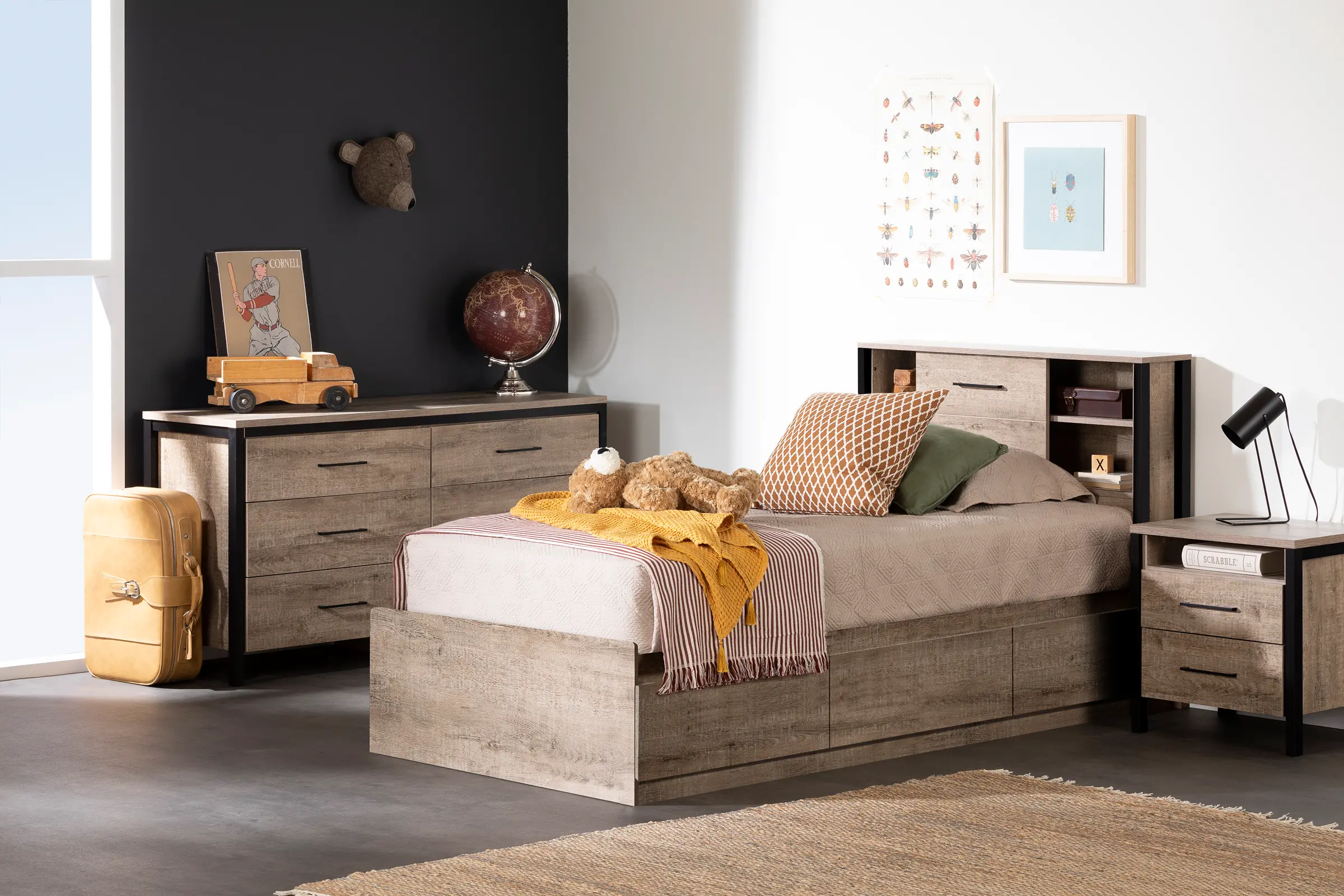 13719 Farmhouse Weathered Oak Twin Mates Storage Bed - South Shore-5