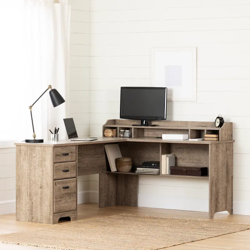 Versa Weathered Oak L-Shaped Desk