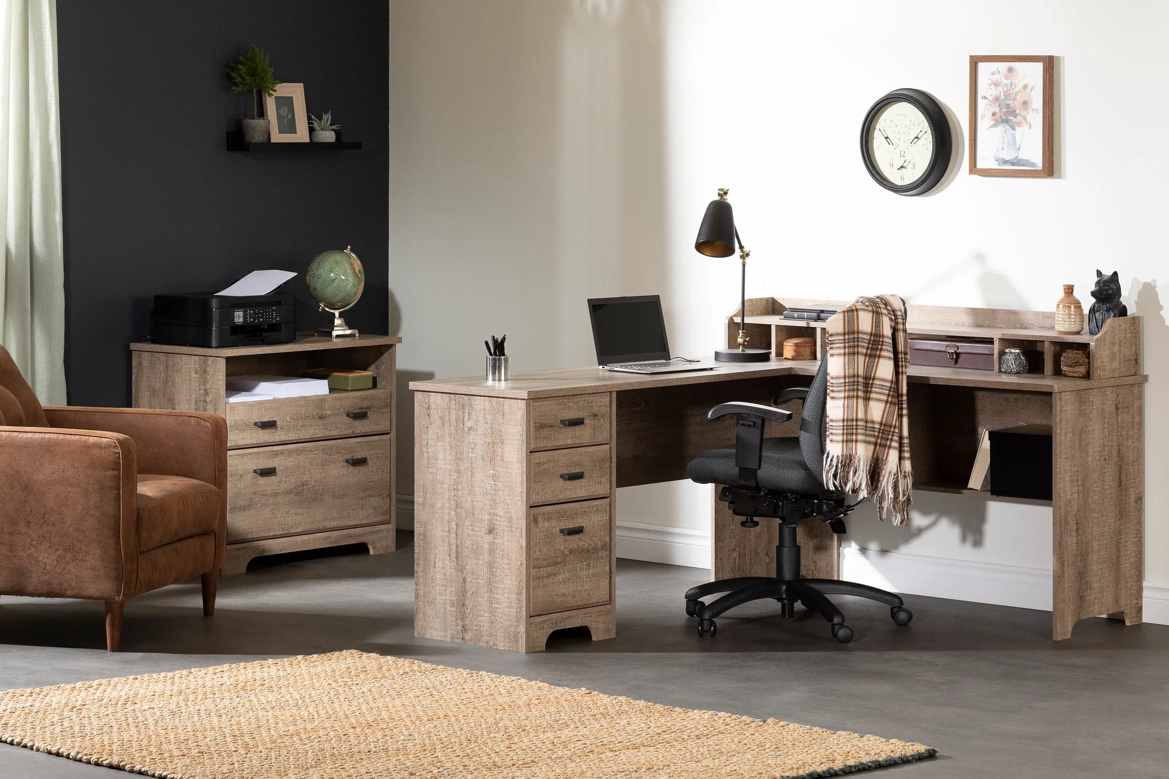 13108 Versa Weathered Oak L-Shaped Desk-6
