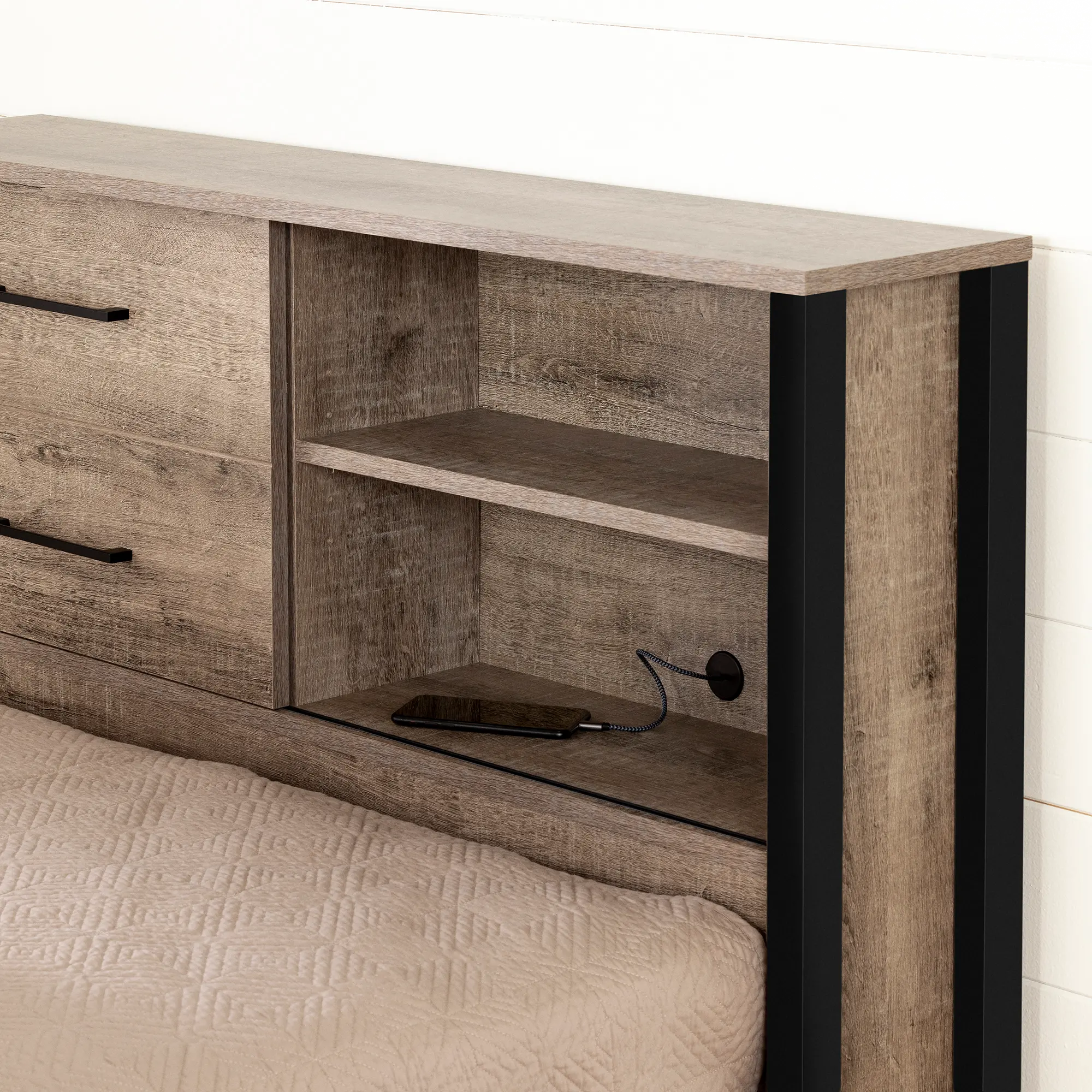 13202 Munich Weathered Oak Bookcase Headboard - South Shore-5