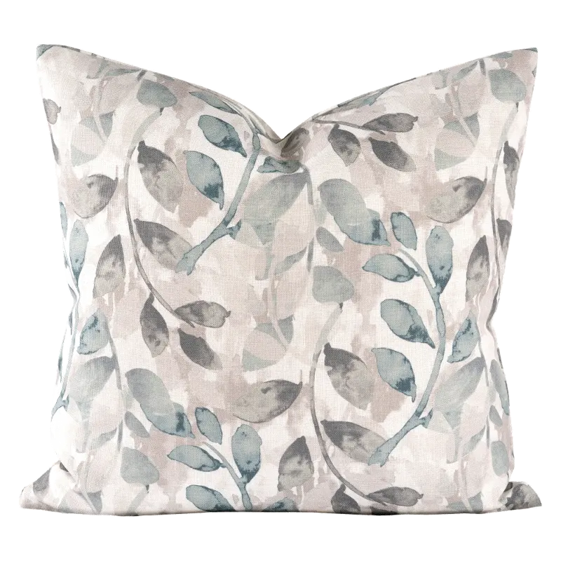 Gray, Gray-Blue and White 20 Inch Water Garden Feather Throw Pillow