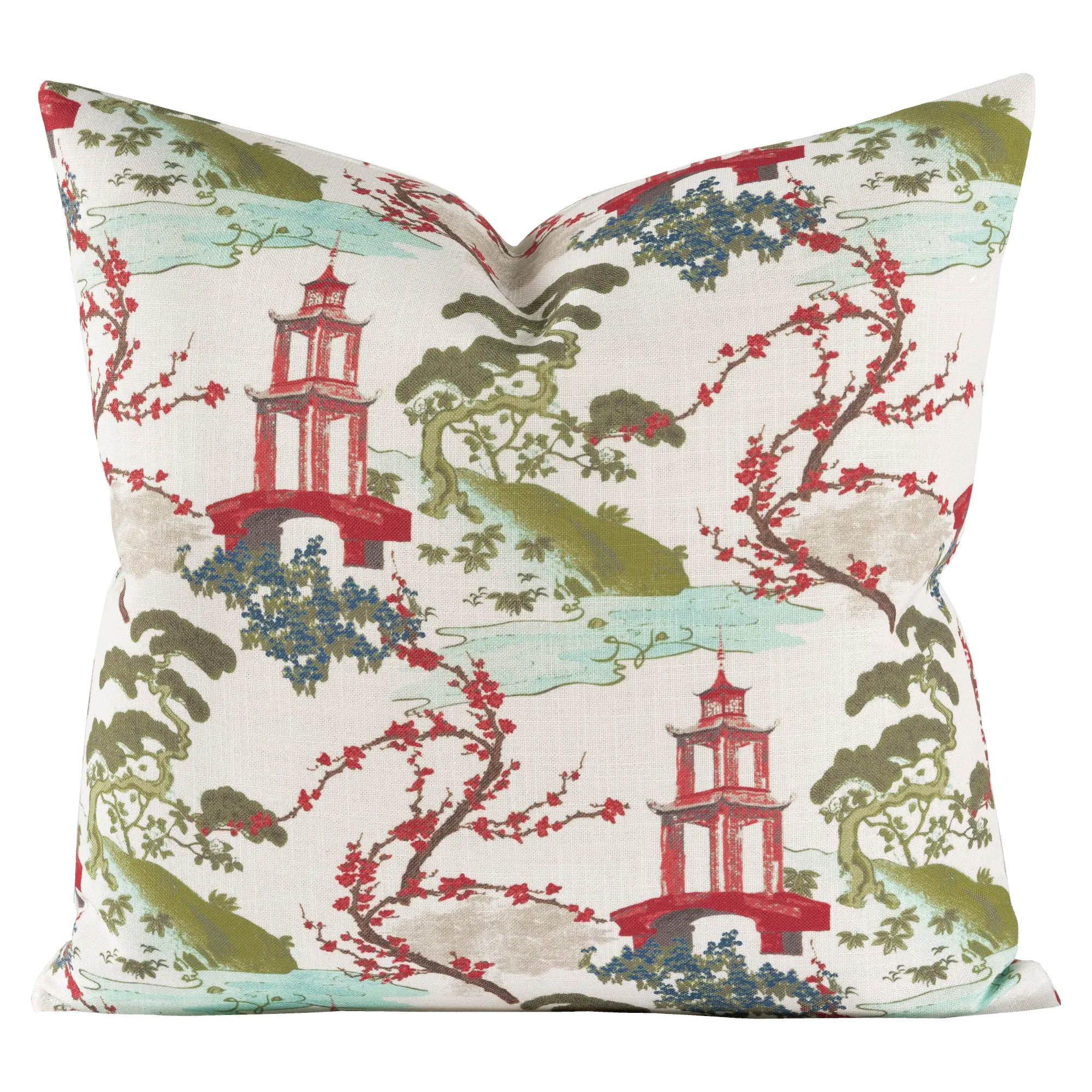 Red, Off White, Blue and Green 20 Inch Tranquility Throw Pillow-1