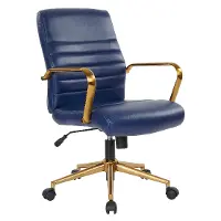 Mid-Back Navy and Gold Faux Leather Office Chair