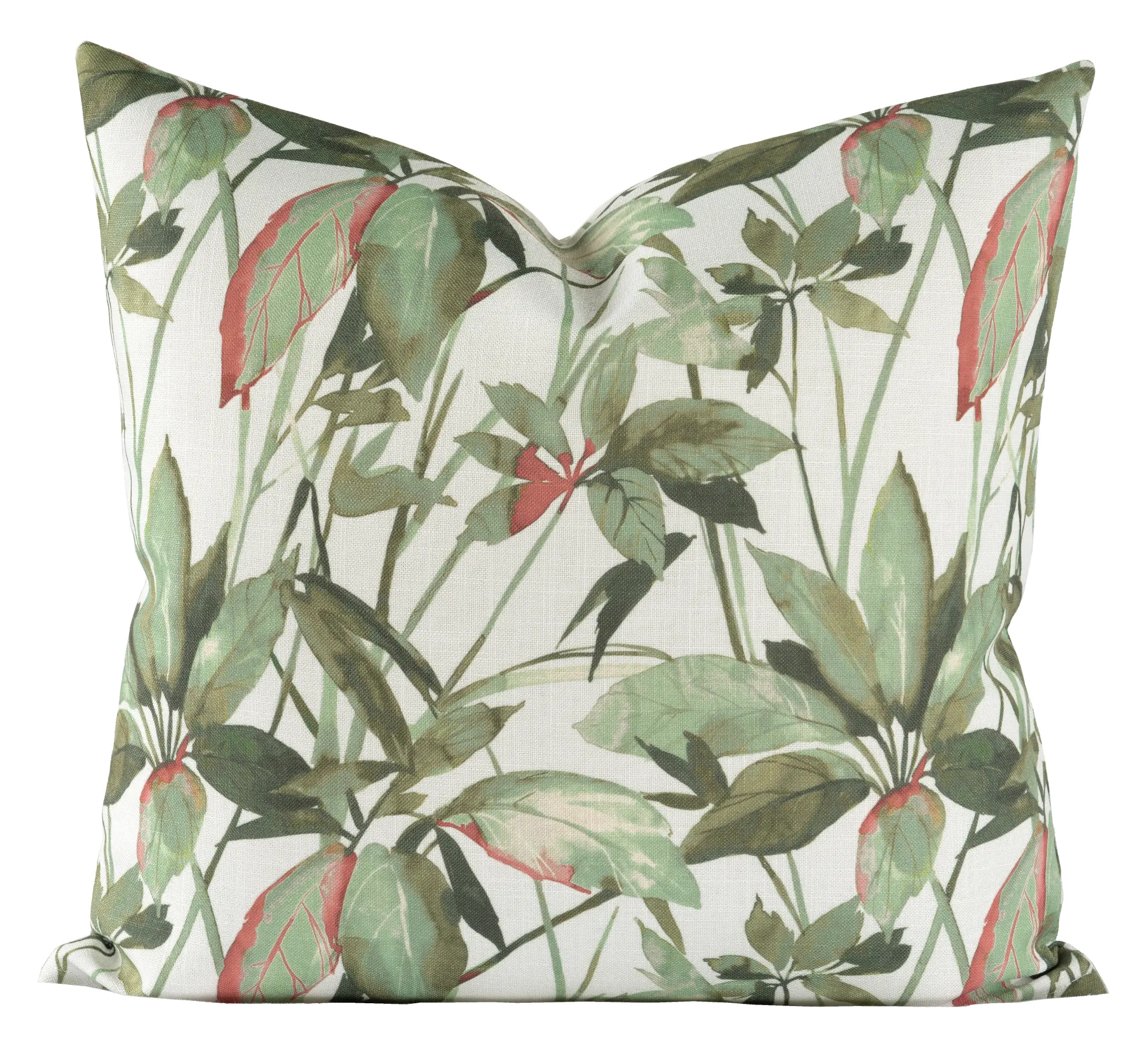 Green and Off White Desert Palm 20 Inch Feather Throw Pillow-1