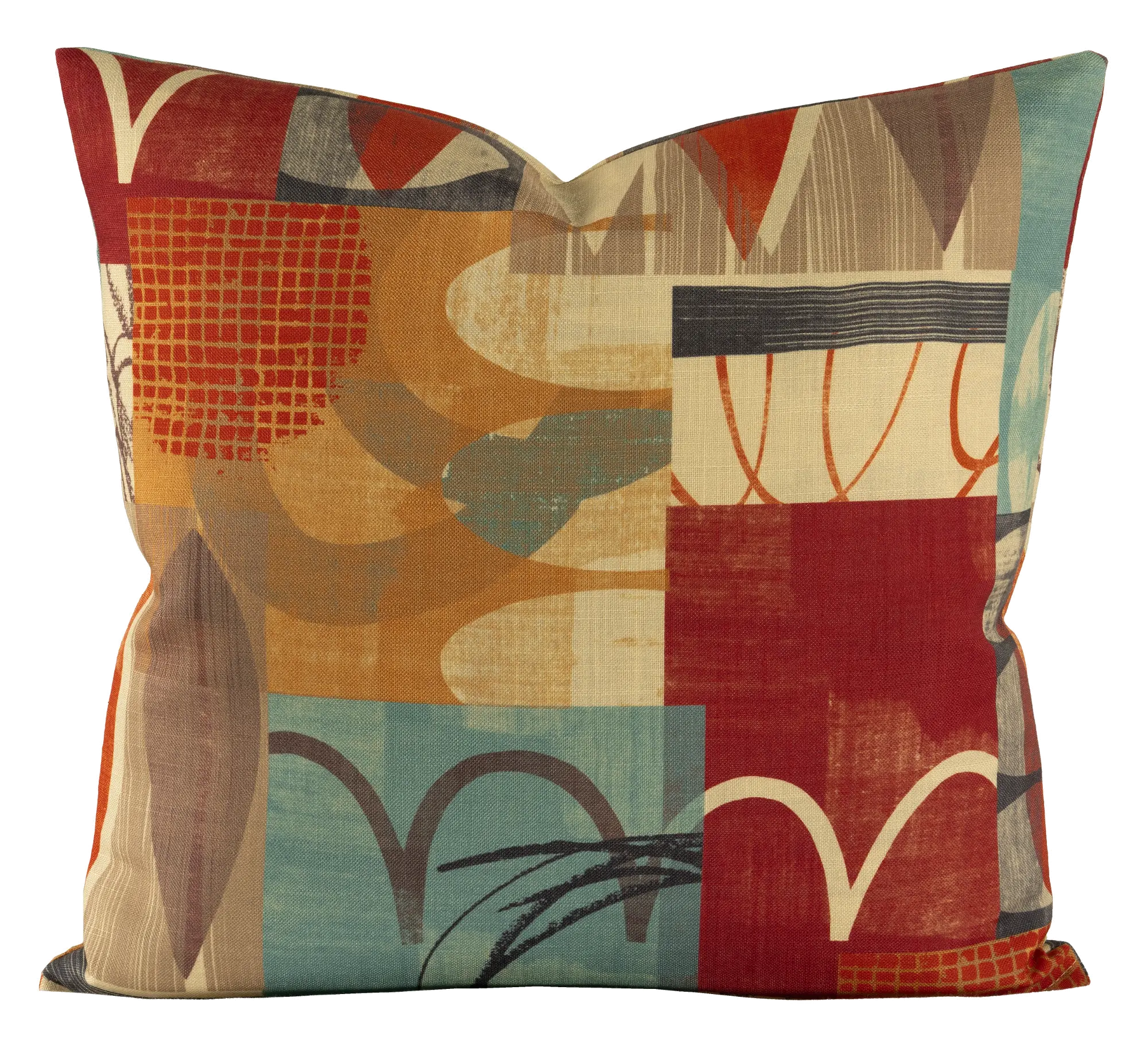 Red, Brown, Blue and Gold 20 Inch Hang Loose Throw Pillow-1