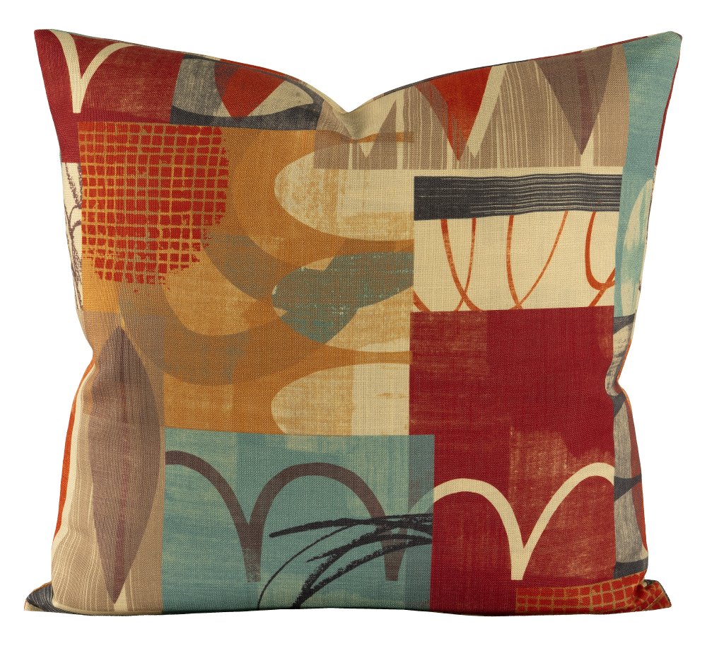 Red Brown Blue and Gold 20 Inch Hang Loose Throw Pillow
