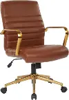 FL Series Saddle Brown Faux Leather and Gold Office Chair