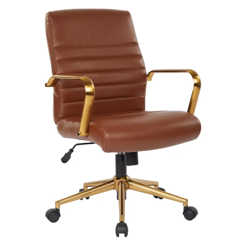 FL Series Saddle Brown Faux Leather and Gold Office Chair