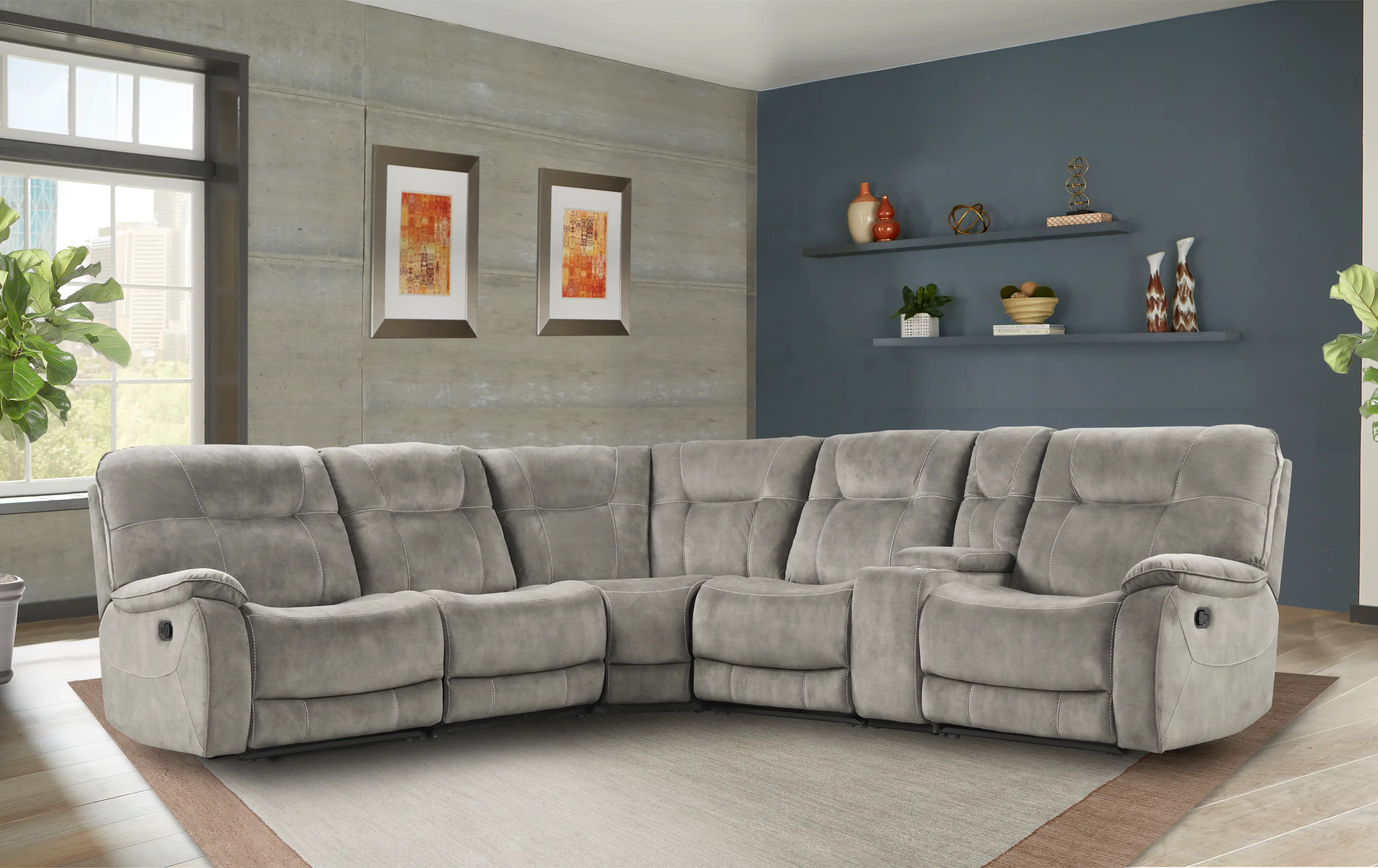 Crane Beige 6-Piece Reclining Sectional-1