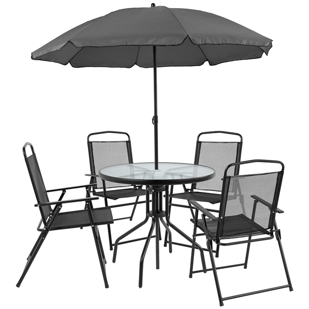 Black 6 Piece Patio Garden Set with Umbrella