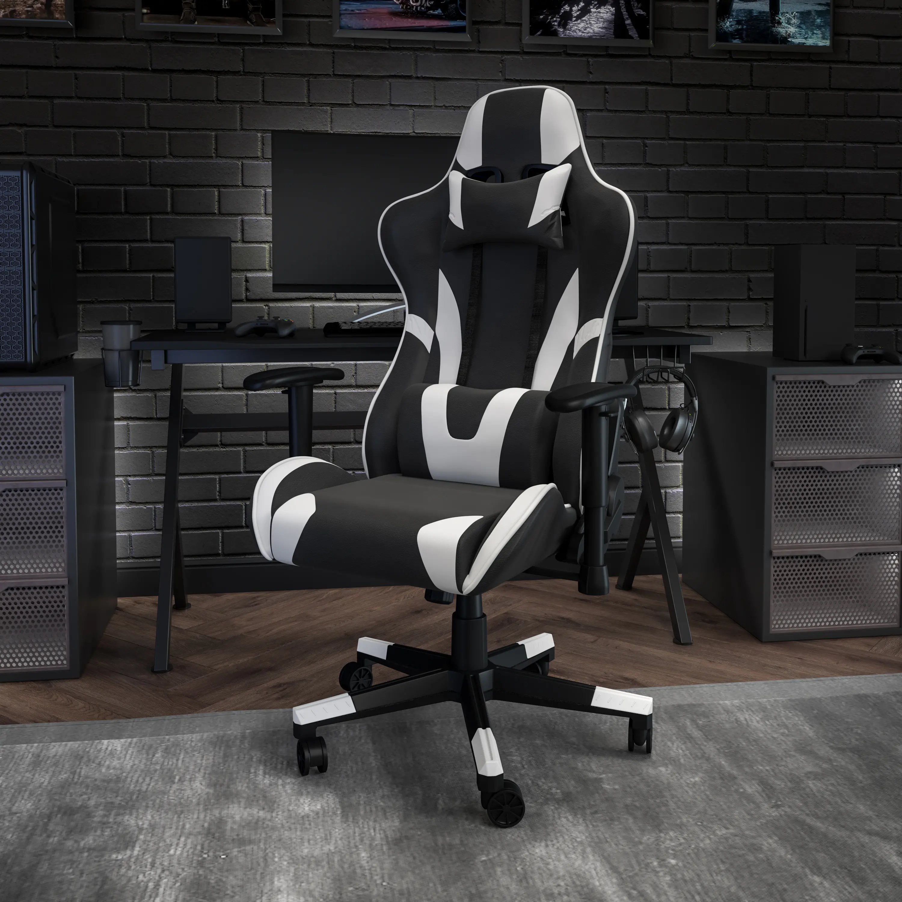 X20 White and Black Gaming Swivel Chair-2