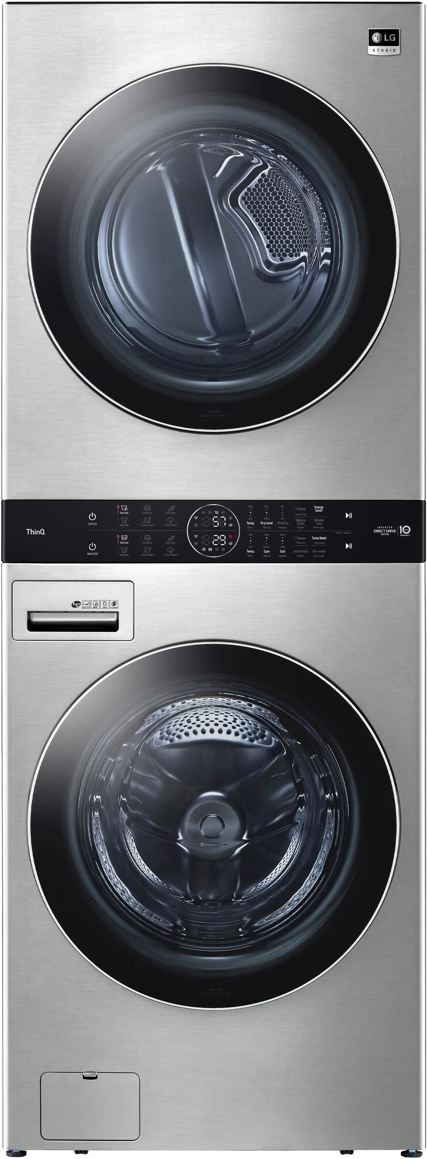 WSEX200HNA LG Studio Single Unit Front Load WashTower with Center Control 5 cu ft Washer and 7.4 cu ft Electric Dryer - Stainless Steel-1