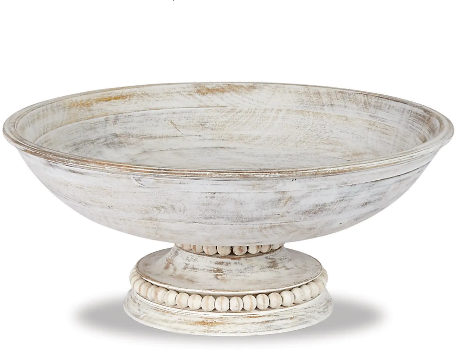 White Wash and Gray Beaded Wood Pedestal Bowl-1