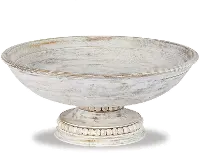 White Wash and Gray Beaded Wood Pedestal Bowl