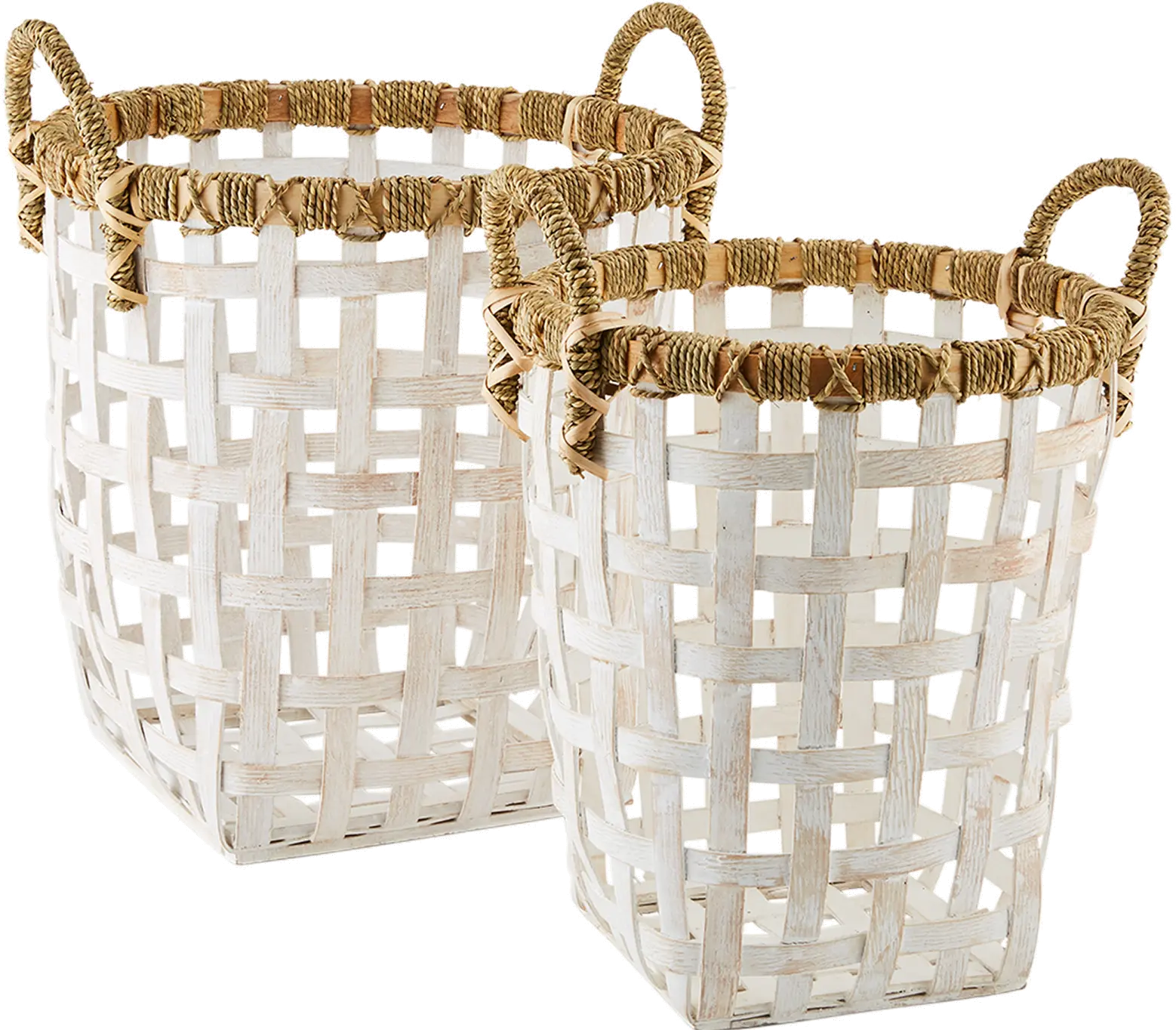 17 Inch White Rattan Basket with Handles-1