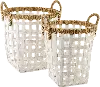 17 Inch White Rattan Basket with Handles