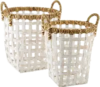 17 Inch White Rattan Basket with Handles