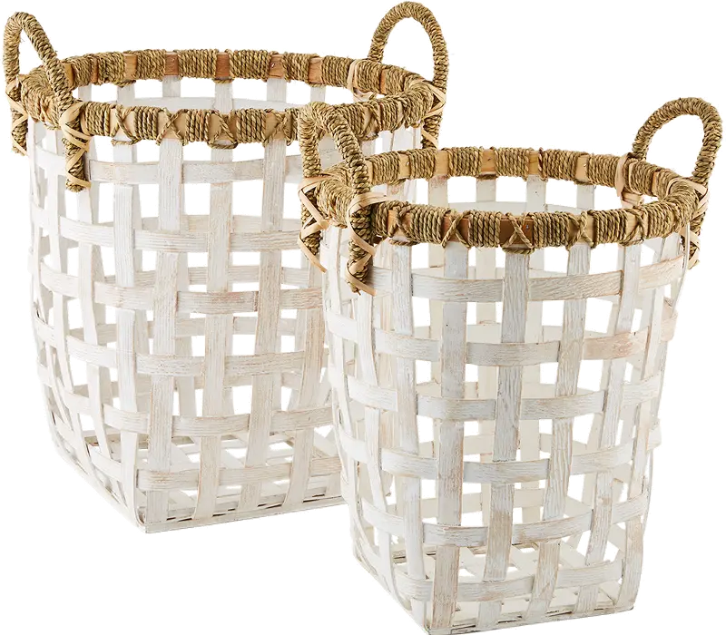 17 Inch White Rattan Basket with Handles