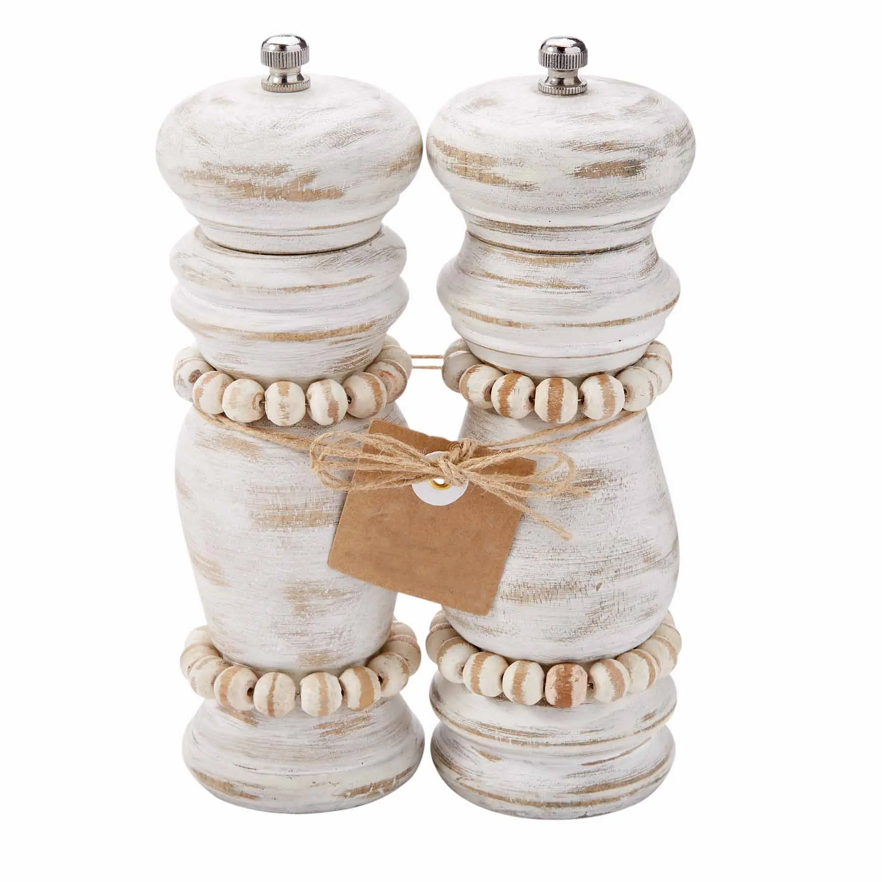 White Wash Beaded Salt and Pepper Grinder Set-1