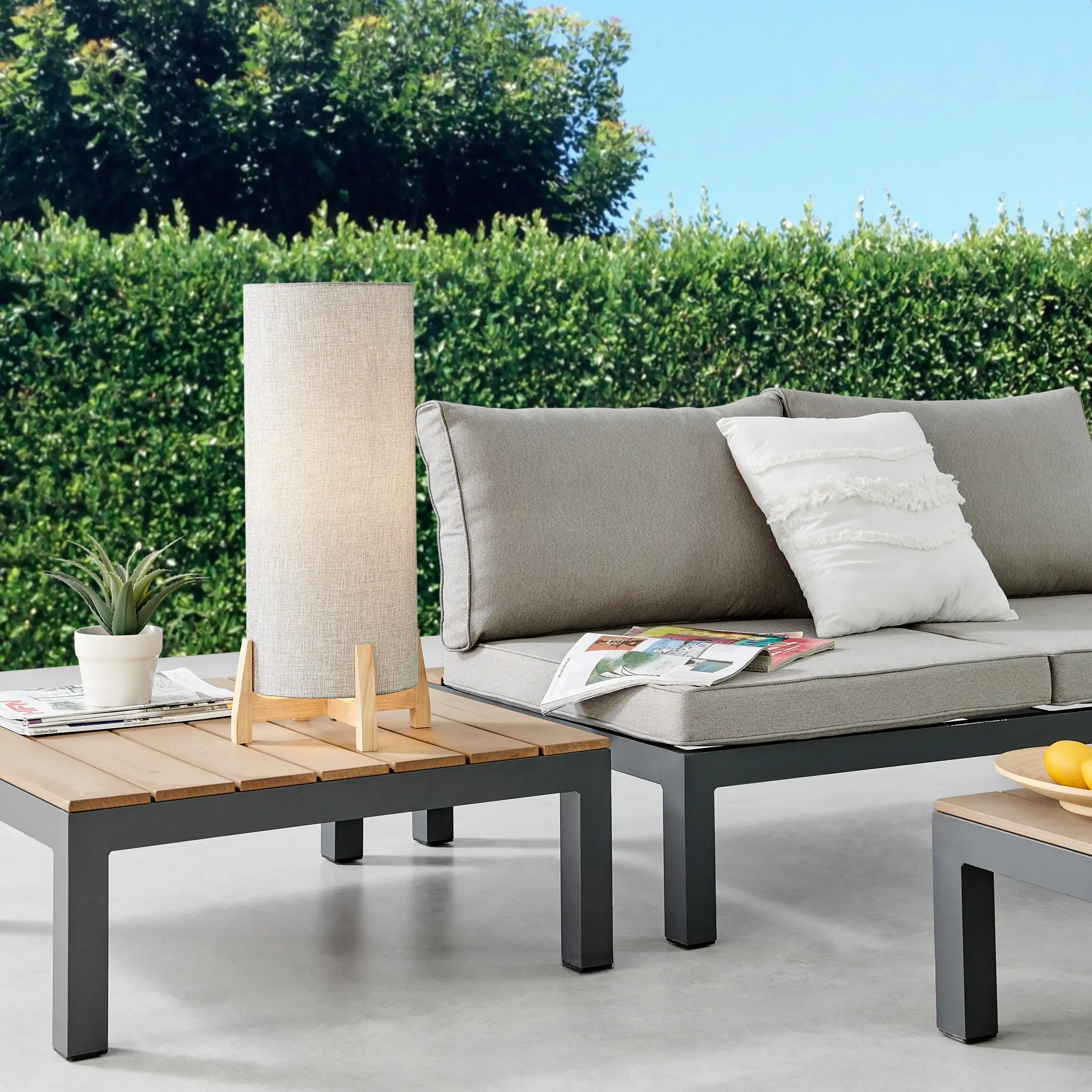 Hayes Gray and Wood Outdoor Cordless Table Lamp with Rechargeable Bulb-2